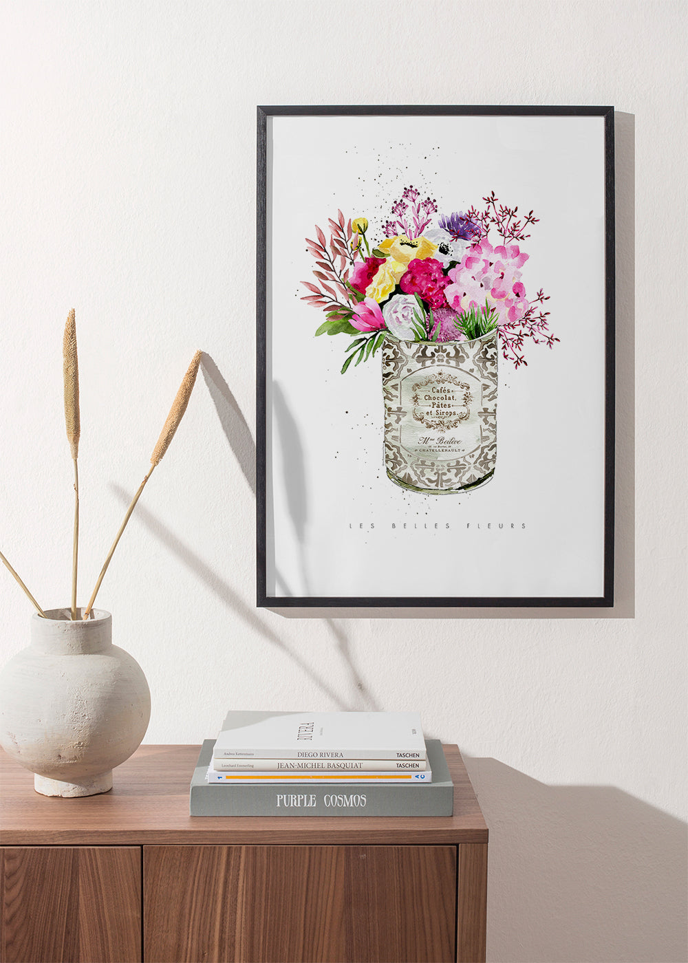 Botanische print in vintage blik met aquarelboeket