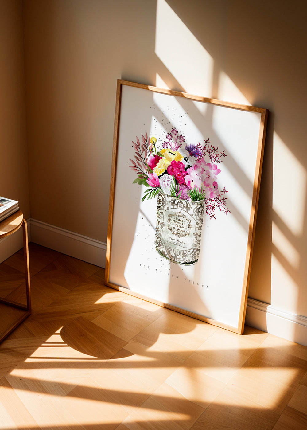 Botanische print in vintage blik met aquarelboeket