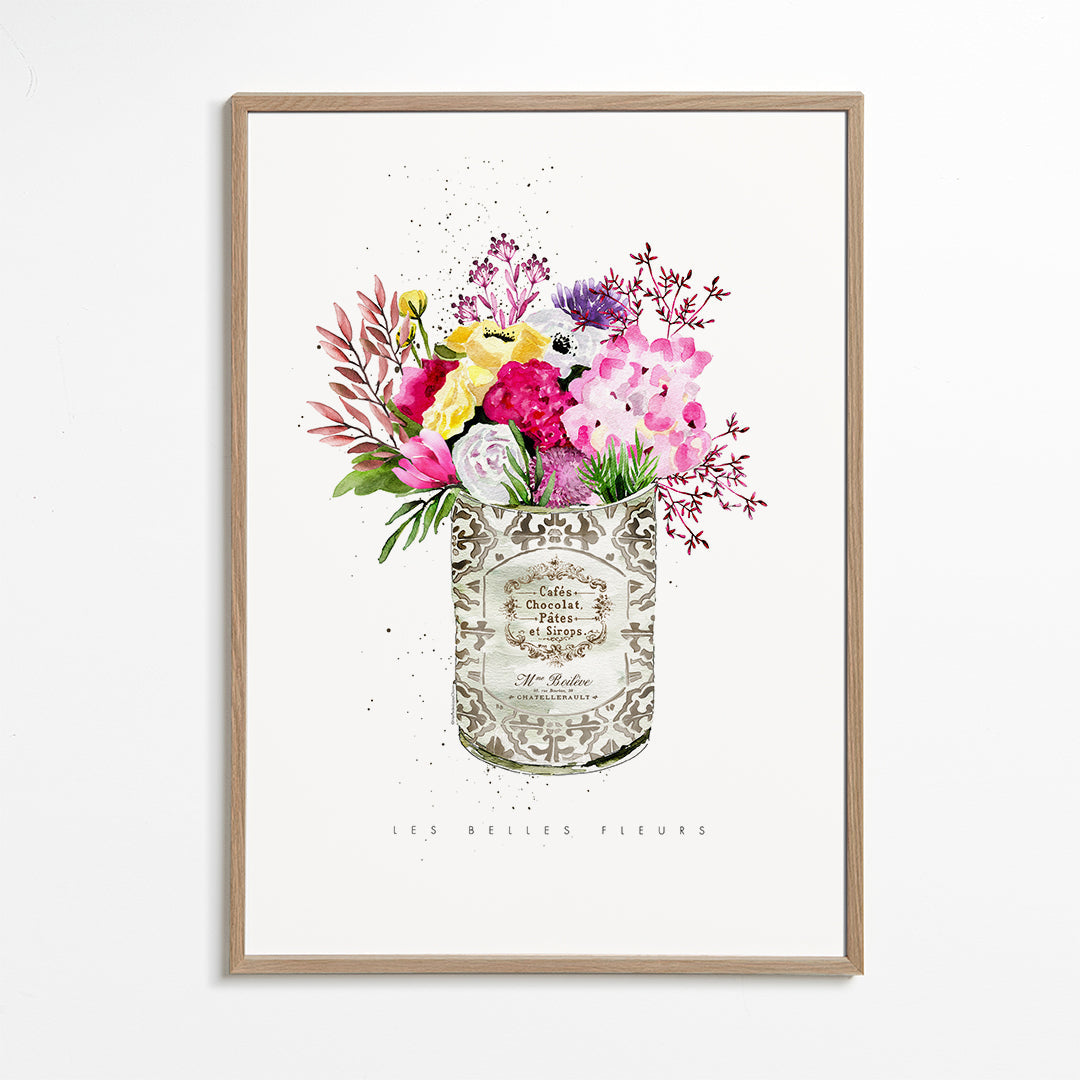 Botanische print in vintage blik met aquarelboeket