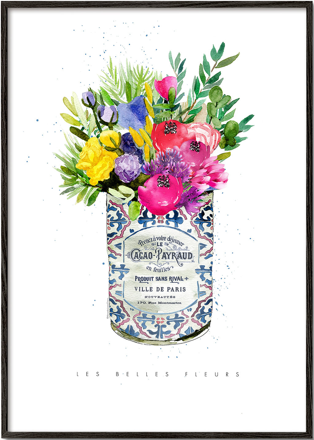 Botanische print in vintage blik met aquarelboeket
