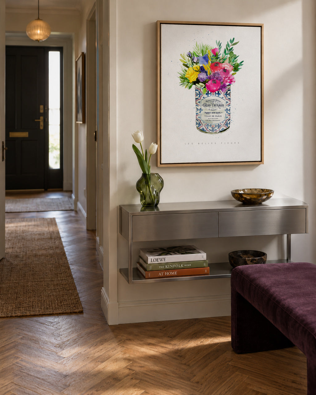 Summer Florals Vintage Can - Framed canvas in an interior