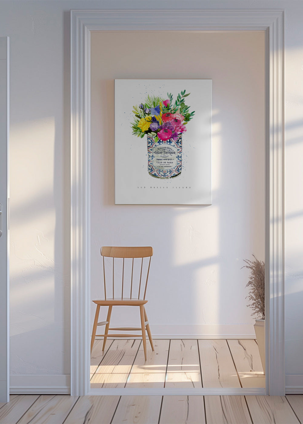 Botanische print in vintage blik met aquarelboeket