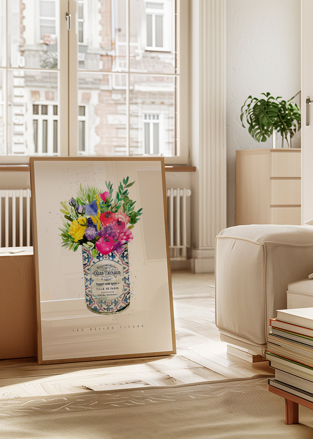 Botanische print in vintage blik met aquarelboeket