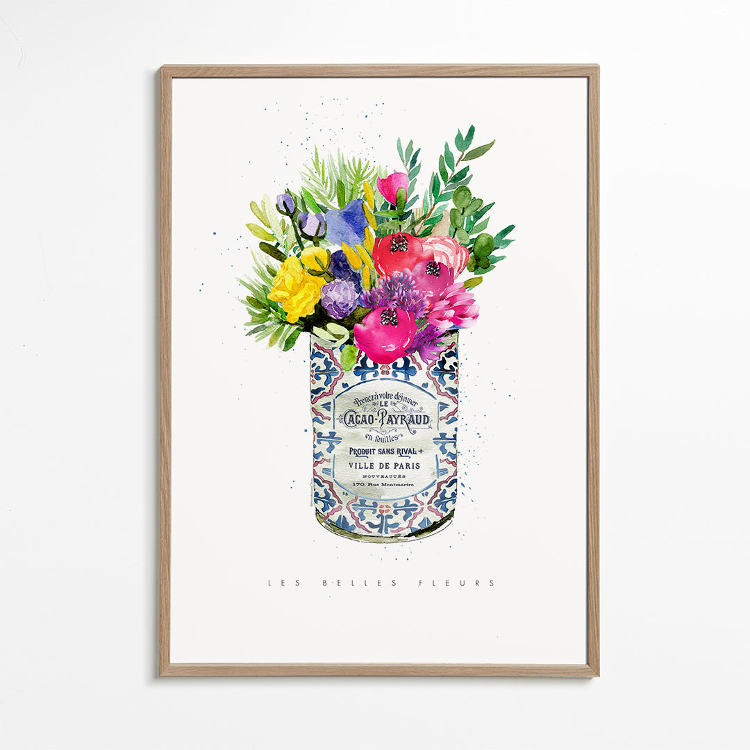 Botanische print in vintage blik met aquarelboeket