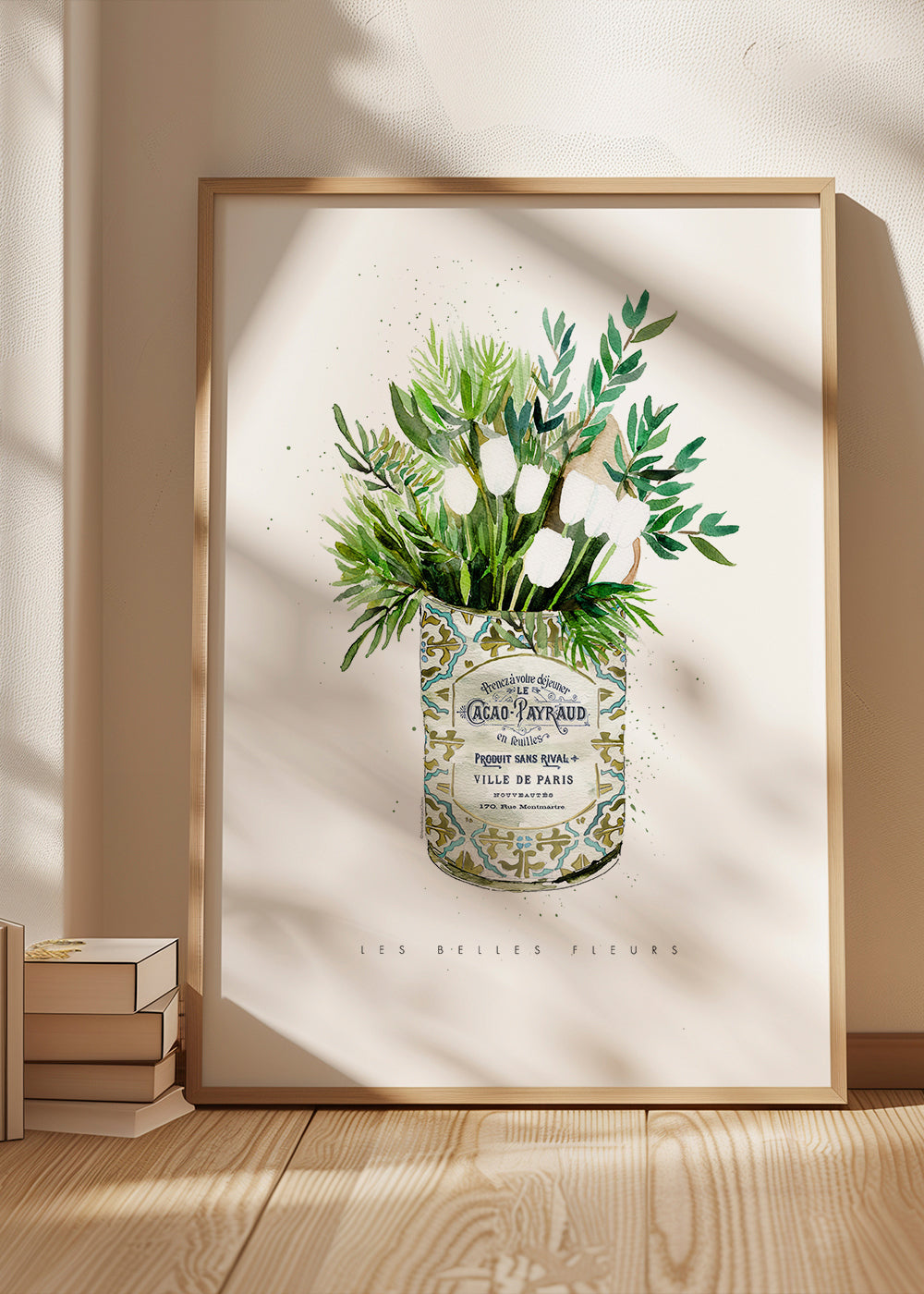 Botanische print witte tulpen in vintage blik