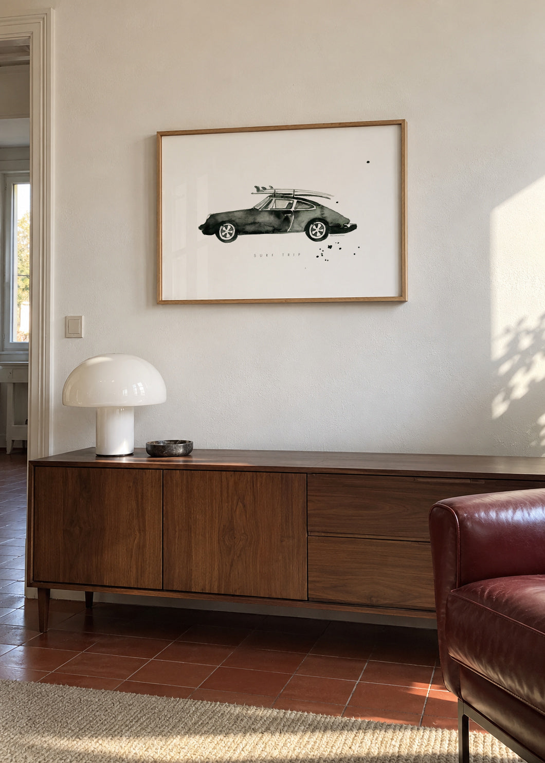 Surf Trip Porsche - Framed poster in an interior