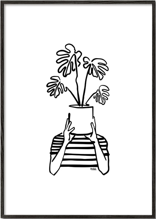 Botanische poster met pot die gezicht bedekt
