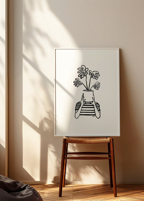 Botanische poster met pot die gezicht bedekt