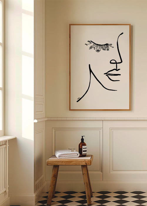 Minimalistisch gezicht illustratie met bloemwimper