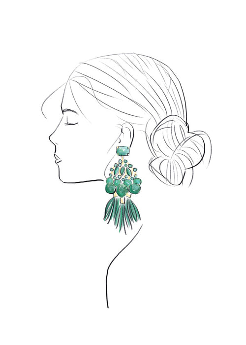 Illustratie profiel vrouw met groene statement oorbellen