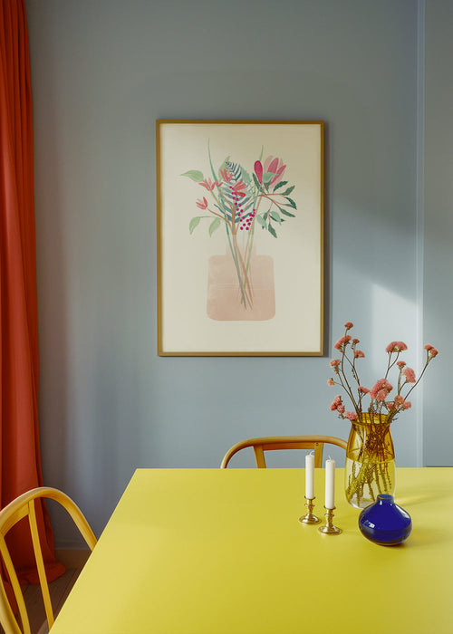 Botanische poster met roze vaasboeket