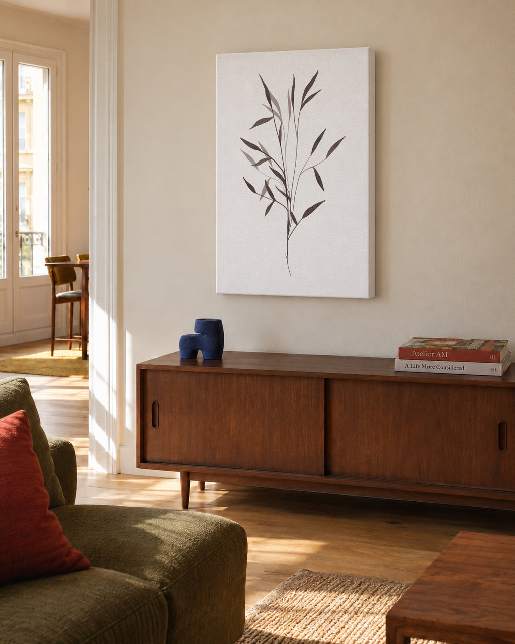 Black leaf - Unframed canvas in an interior