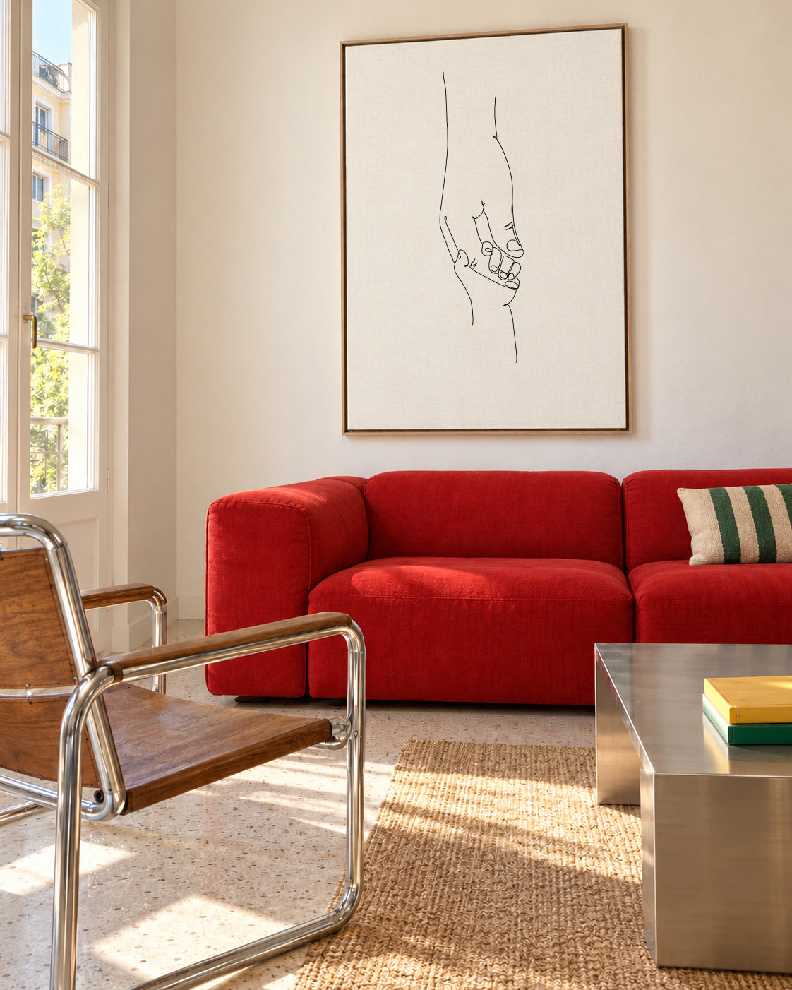 Line Art Babyhand - Framed canvas in an interior