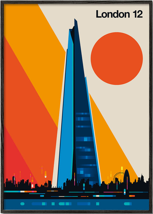 Stadskunst poster met blauwe wolkenkrabber
