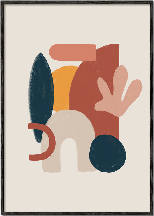 Abstract kunstwerk met organische vormen en beige tinten
