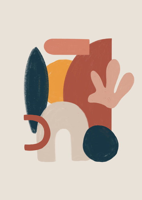 Abstract kunstwerk met organische vormen en beige tinten