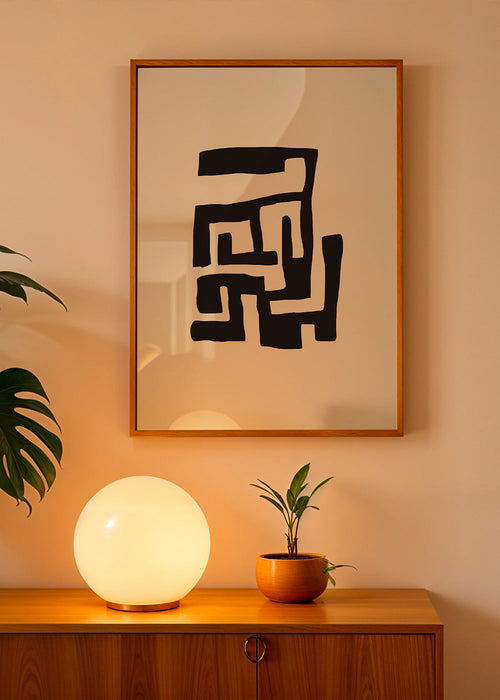 Abstract kunstwerk zwart op beige achtergrond
