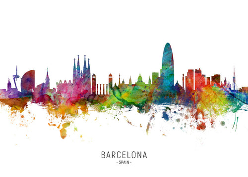 Keuken kunst: Barcelona skyline aquarel