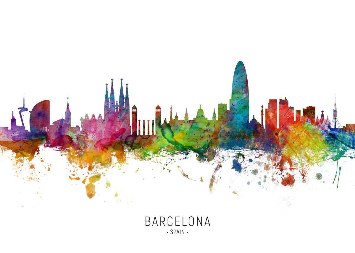 Barcelona Skyline multicolor - Unframed art print