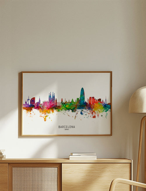 Keuken kunst: Barcelona skyline aquarel
