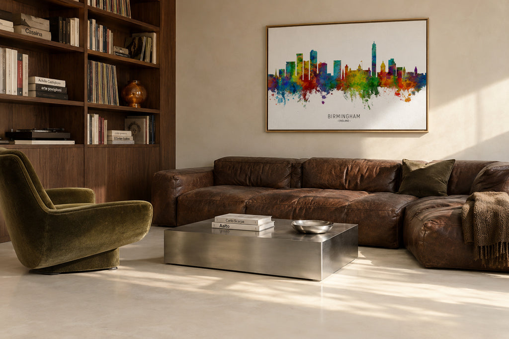 Birmingham Skyline multicolor - Framed canvas in an interior