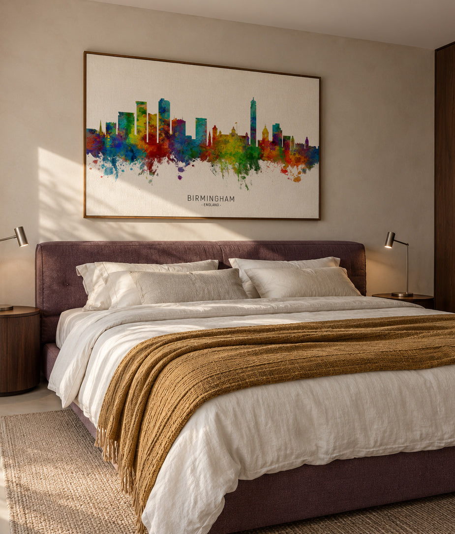 Birmingham Skyline multicolor - Framed canvas in an interior