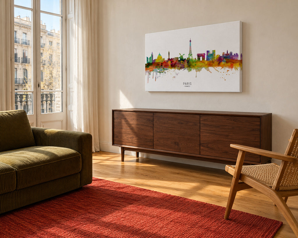 Paris Skyline multicolor - Unframed canvas in an interior