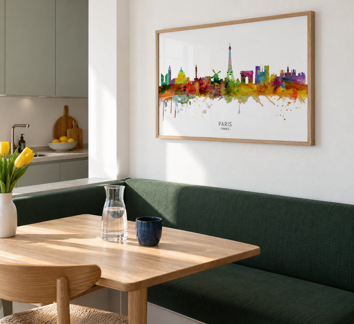 Paris Skyline multicolor - Framed poster in an interior