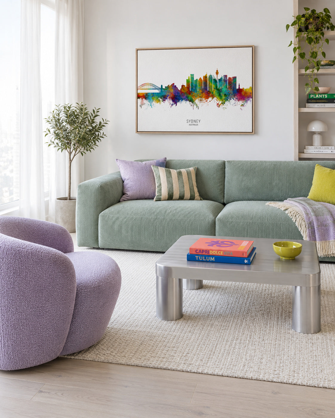 Sydney Skyline multicolor - Framed canvas in an interior