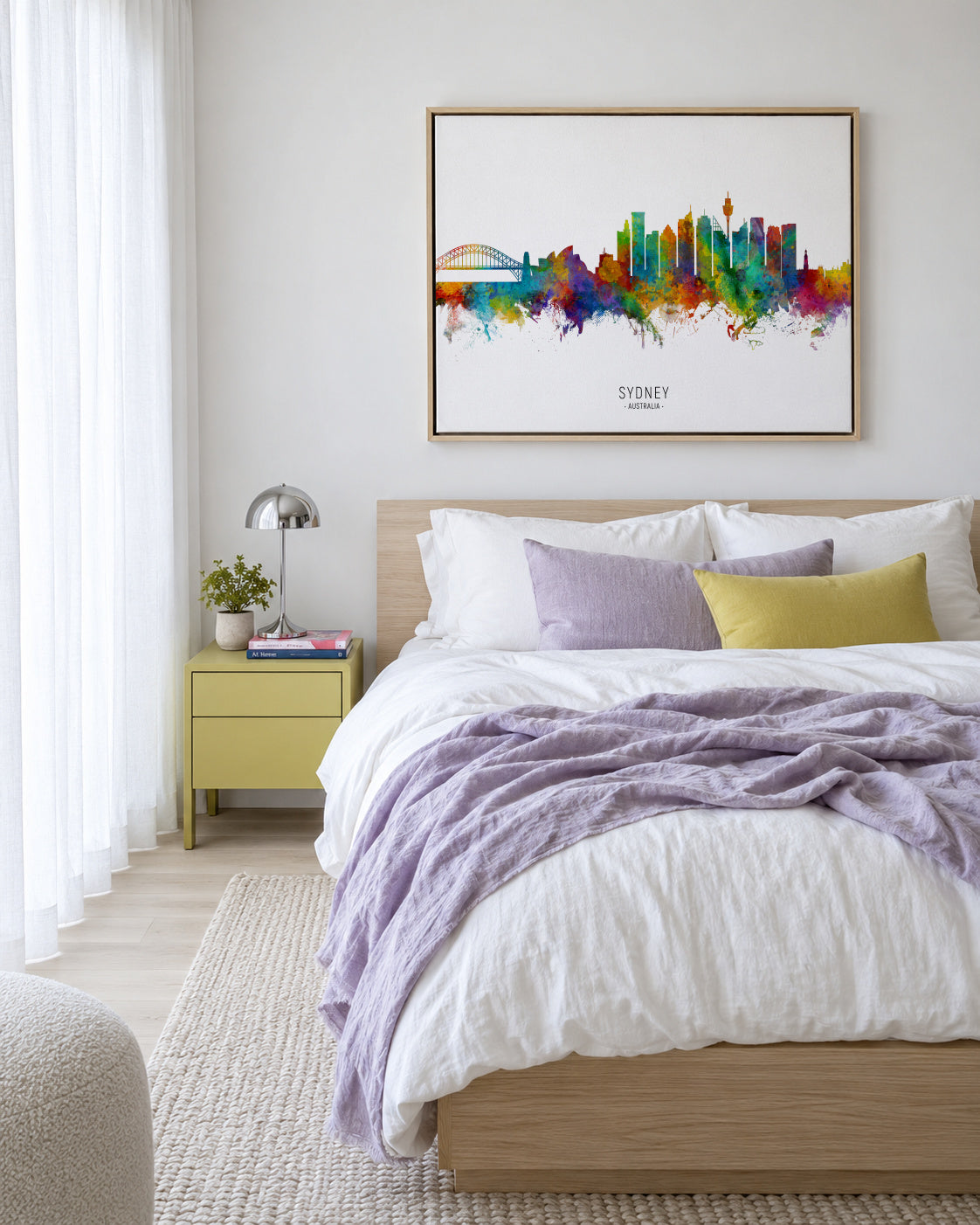 Sydney Skyline multicolor - Framed canvas in an interior