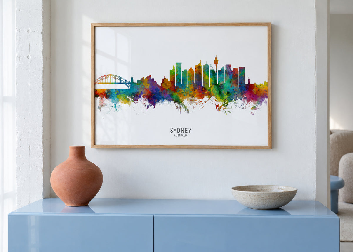 Sydney Skyline multicolor - Framed poster in an interior