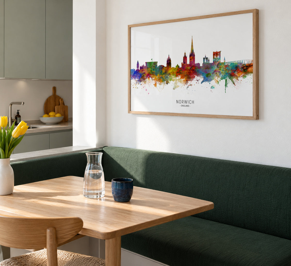Norwich Skyline multicolor - Framed poster in an interior