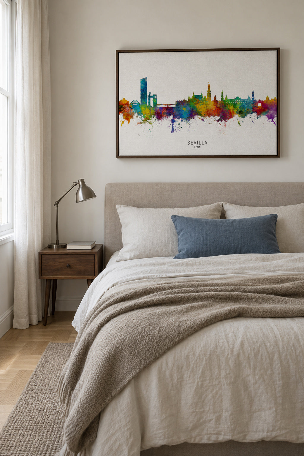 Sevilla Skyline multicolor - Framed canvas in an interior