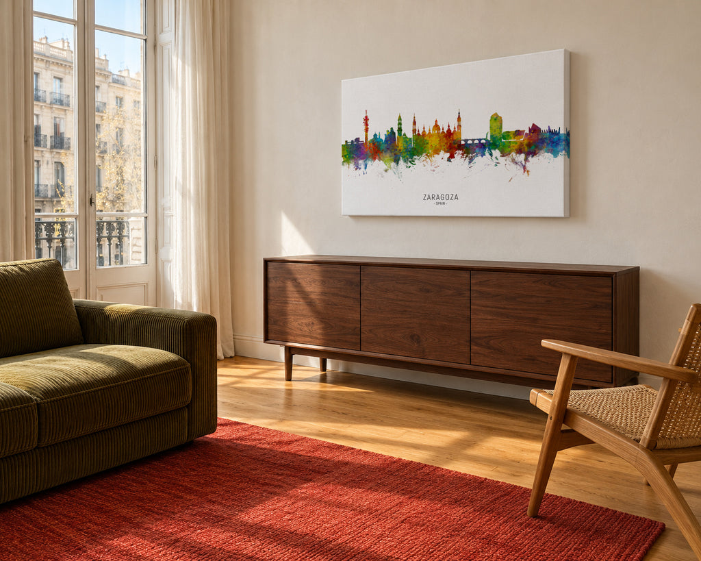 Zaragoza Skyline multicolor - Unframed canvas in an interior