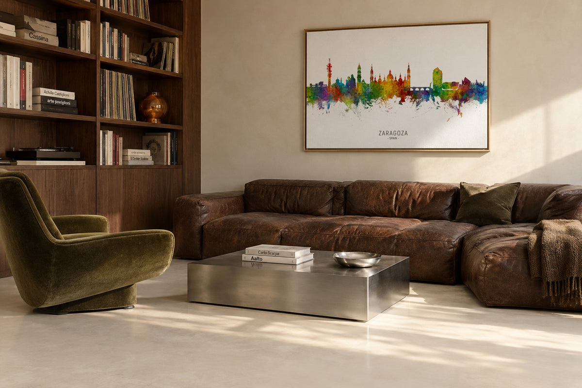 Zaragoza Skyline multicolor - Framed canvas in an interior