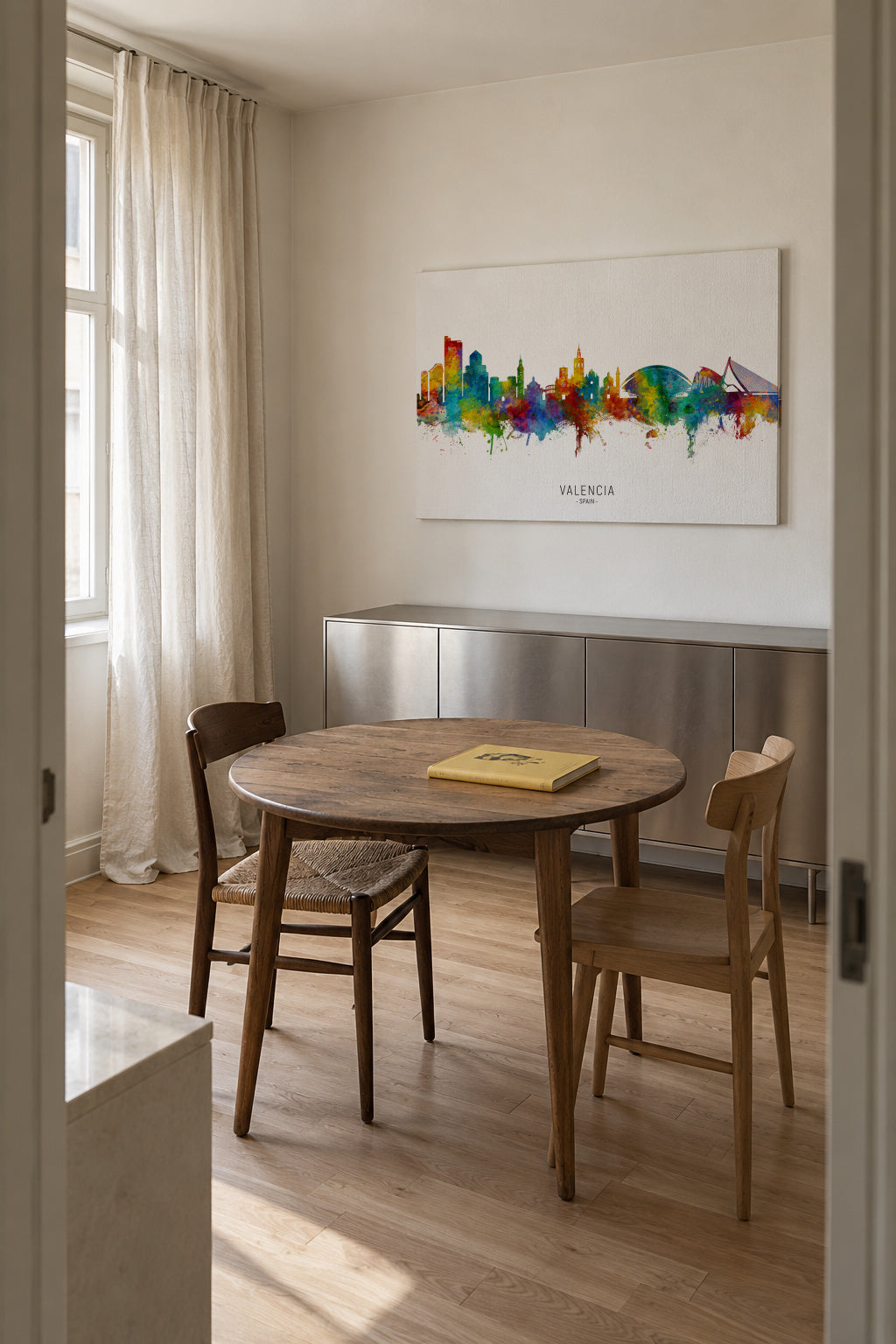 Valencia Skyline multicolor - Unframed canvas in an interior