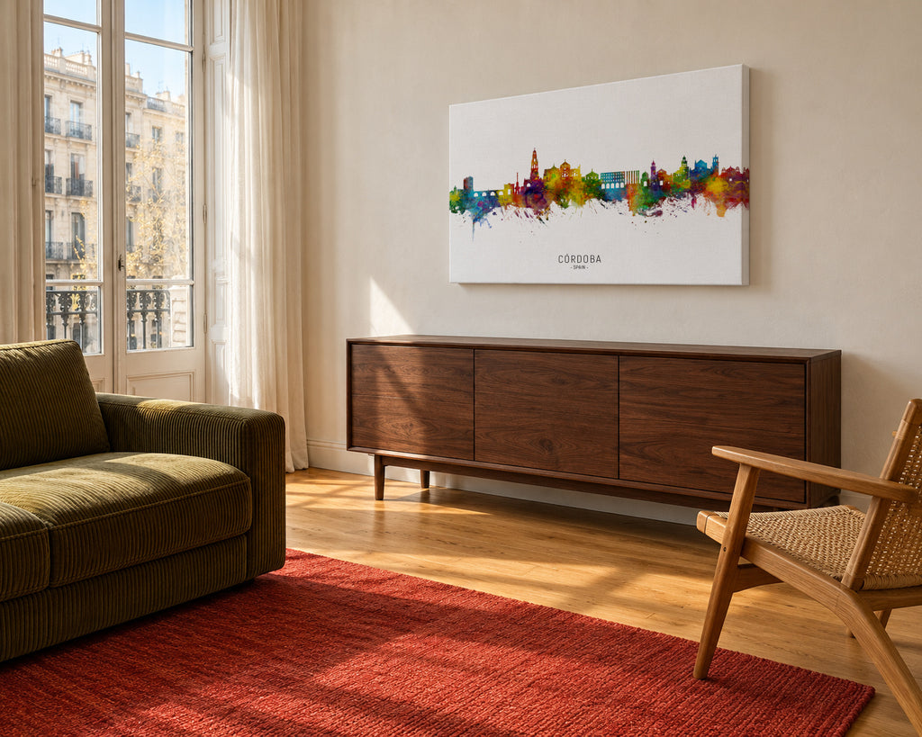Córdoba Skyline multicolor - Unframed canvas in an interior