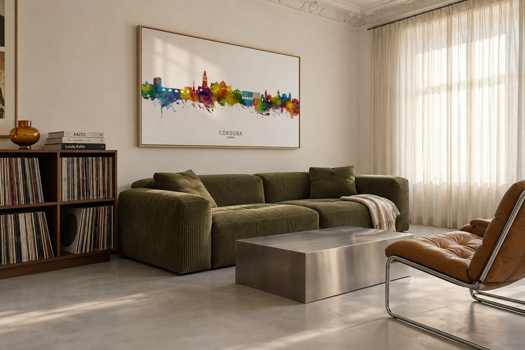 Córdoba Skyline multicolor - Framed canvas in an interior
