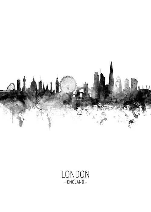 Reisposter London skyline inkt-silhouet