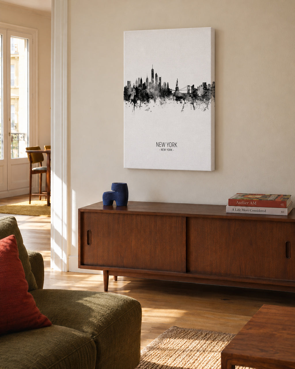 New York Skyline en blanco y negro - Unframed canvas in an interior