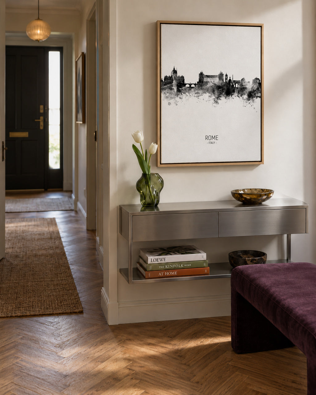 Rome Skyline en blanco y negro - Framed canvas in an interior