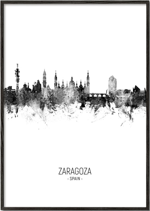 Reisposter Zaragoza skyline zwart-wit