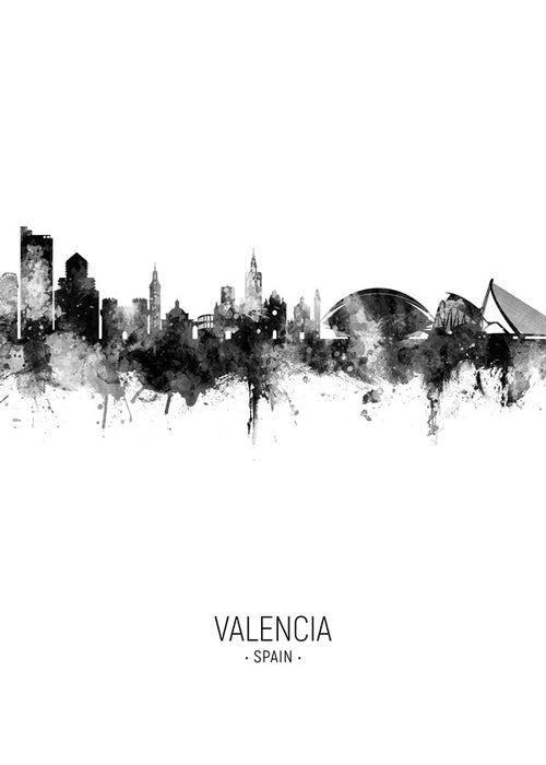 Reisposter Valencia skyline in monochroom