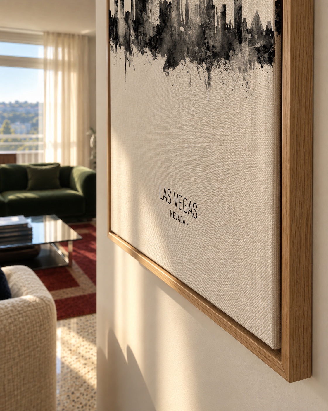Las Vegas Skyline en blanco y negro - Framed canvas detail