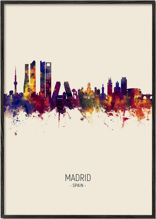 Stadsbeeld: Madrid skyline aquarel