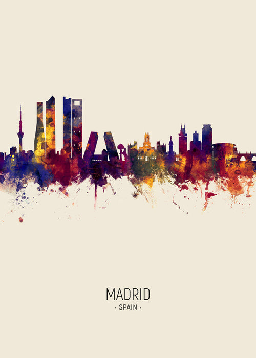 Stadsbeeld: Madrid skyline aquarel