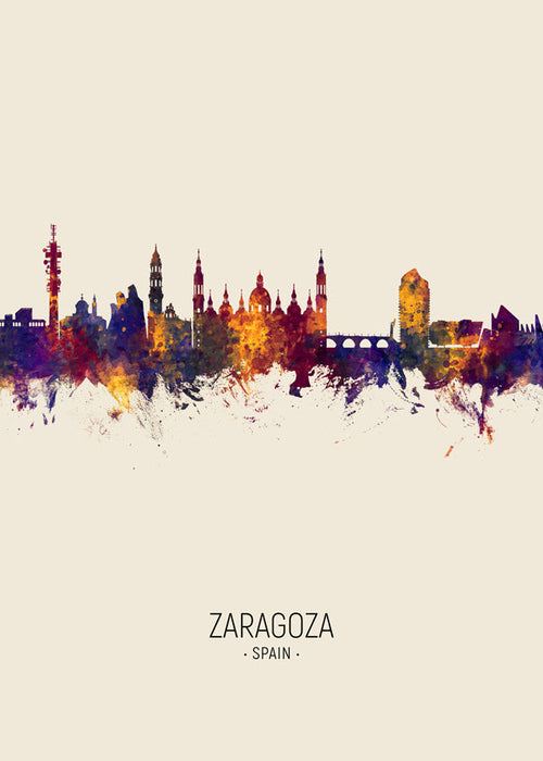Reisposter Zaragoza skyline aquarel