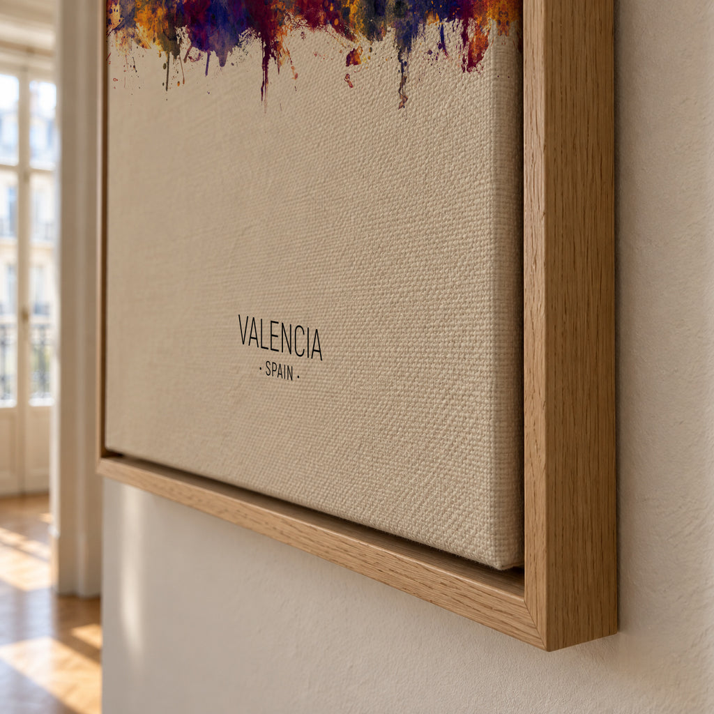Valencia Skyline en beige - Framed canvas detail