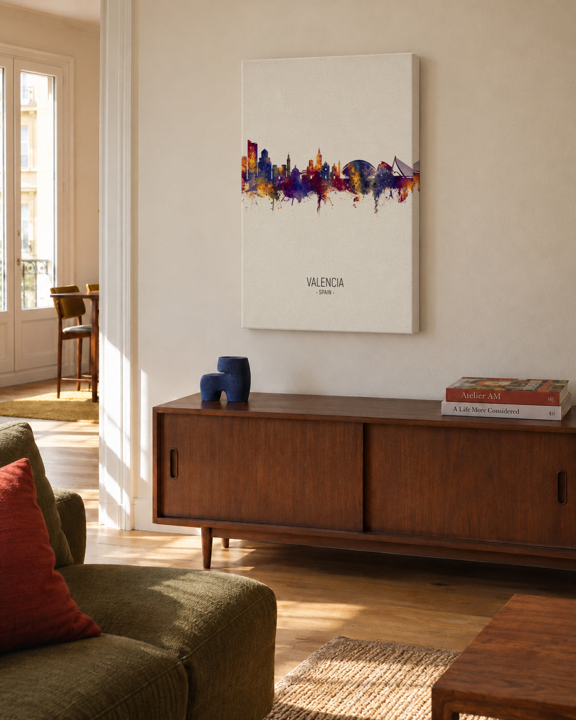 Valencia Skyline en beige - Unframed canvas in an interior