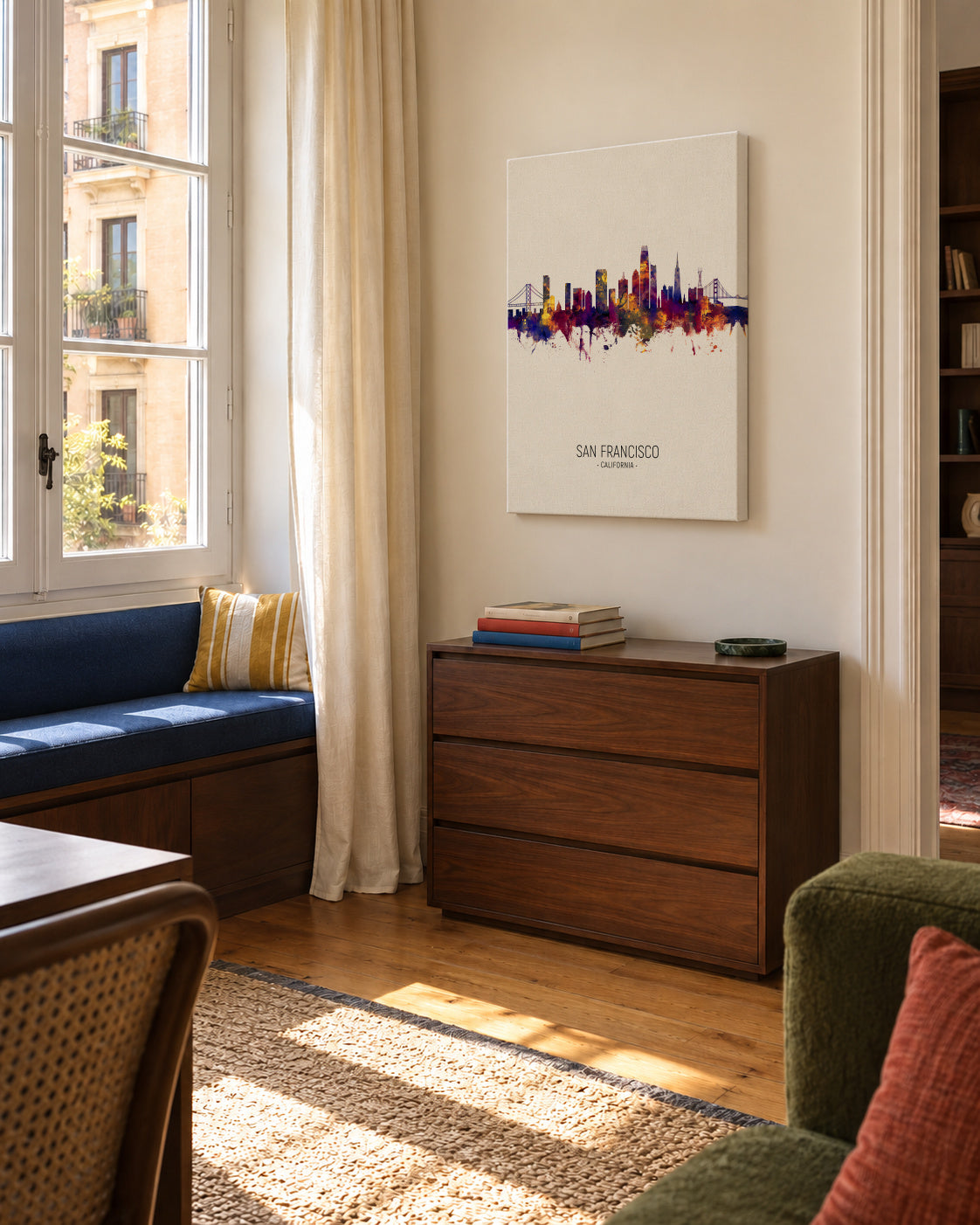 San Francisco Skyline en beige - Unframed canvas in an interior